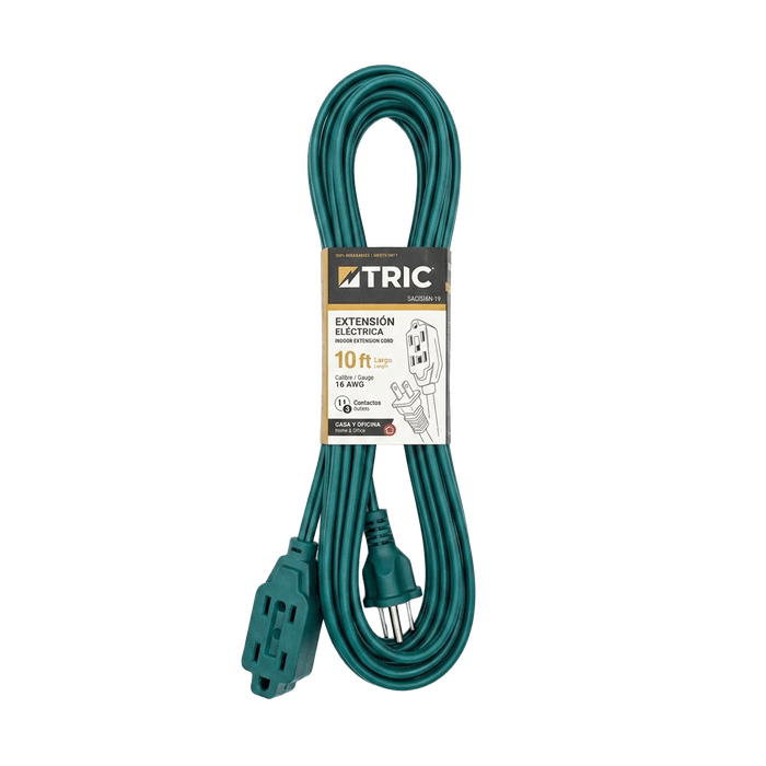Extensión Eléctrica 10FT de 3 Tomas Verde